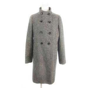 スタンドカラーコート ツイード L 黒 ブラック 白 ホワイト ロング /MN3 GY58