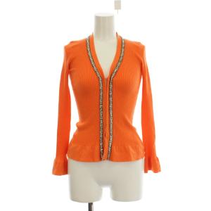 カーディガン M オレンジ 長袖 Vネック ビーズ装飾 /LP GY58