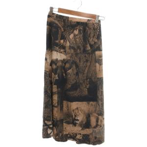 フレアスカート サファリ アニマル柄 ロング丈 ベージュ 黒 ブラック /YJ GY59