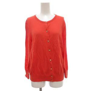 美品 カーディガン 46 長袖 ビジューボタン オレンジ 大きいサイズ /AE GY59