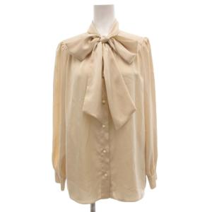 美品 ボウタイブラウス シャツ 36 ドレープ 長袖 リボン ベージュ /AE GY58