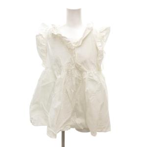 美品 ブラウス  白 ホワイト フリルスリーブ フリルネック ギャザー切り替え 1516-199-1607