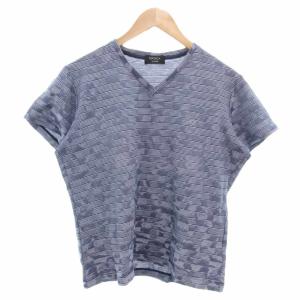 美品 Tシャツ 48 青 ブルー Vネック 半袖 ストライプ柄 /SJ GY58