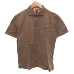 ポロシャツ 茶 ブラウン 半袖 花柄裏地 /TZ GY60