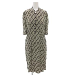 ワンピース 11 白 ホワイト 黒 ブラック ひし形柄 スタンドカラー 七分袖 /TZ GY60