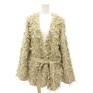 タグ付き ループニットカーディガン ノーカラー シャギー ベルト付き F ベージュ /YJ GY60