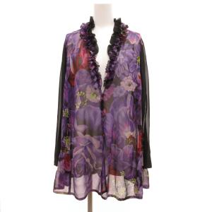 シャツ ブラウス シアー フリル 長袖 花がら 9 紫 パープル /JS GY60