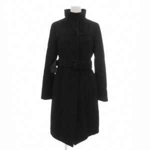 美品 ロングコート アンゴラ混 比翼 スタンドカラー ベルト付き 2 黒 ブラック /YJ GY60
