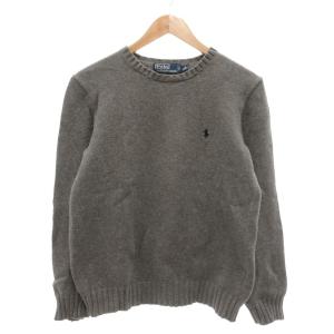 ニット セーター クルーネック ロゴポニー刺繍 長袖 XS グレー /YJ GY60