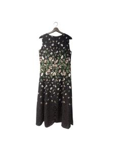 LAURA ASHLEY ノースリーブワンピース 花柄 ロング丈 40 黒 ブラック GY58