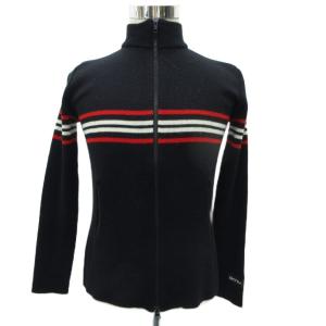 ニットジャケット スタンドカラー ミドル丈 S 黒 ブラック ライン ダブルジップ /HO18 GY61