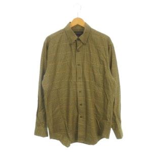 シャツ ウール混 M 茶 ブラウン チェック柄 ボタンダウンカラー 長袖 /AH34 GY61
