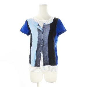 Tシャツ M 青 ブルー 半袖 重ね着風プリント /CK35 GY61