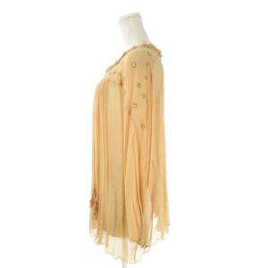 TSUMORI CHISATO ブラウス 絹 シルク 2 コーラルオレンジ 七分袖 ドルマン フリルネック ハート柄 /AO27 GY61