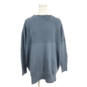 セーター ウール 46 青 ブルー モックネック 切り替えデザイン 長袖 /AH18 GY61