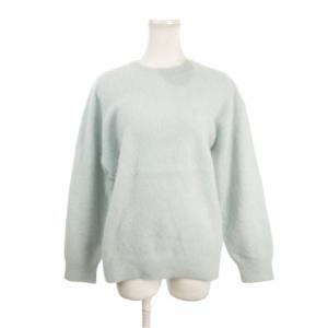 セーター ウール 46 水色 ブルー 無地 ラウンドネック 長袖 ふわふわ /AH16 GY61