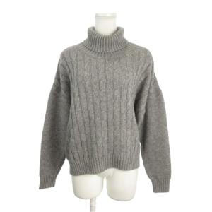セーター ウール シルク混 絹 アルパカ混 46 グレー タートルネック ケーブルニット 長袖 /AH15