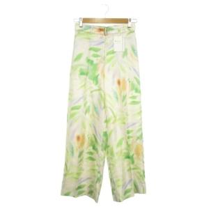 パンツ ワイドストレート 34 緑 グリーン 総柄 ボタニカル柄 ワイド フルレングス /AH28 GY61