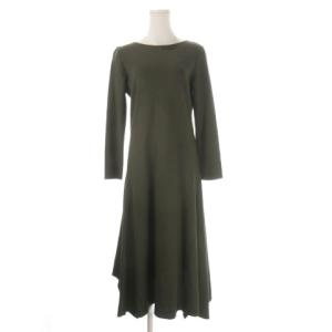 ワンピース ウール 38 緑 カーキ 長袖 ボートネック アシンメトリーヘム /CK30 GY61