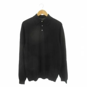 ポロシャツ ニット ウール XL 黒 ブラック 長袖 襟付き 無地 /CK27 GY61
