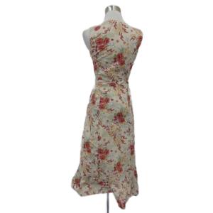 LAURA ASHLEY ワンピース 7 ベージュ ノースリーブ Vネック 花柄 リボンベルト付き ロング丈 /YS13 GY61