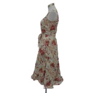 LAURA ASHLEY ワンピース 7 ベージュ ノースリーブ Vネック 花柄 リボンベルト付き ロング丈 /YS13 GY61