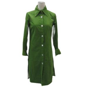 シャツワンピース ミモレ丈 36 S 緑 グリーン 長袖 コーデュロイ /SM90 GY61
