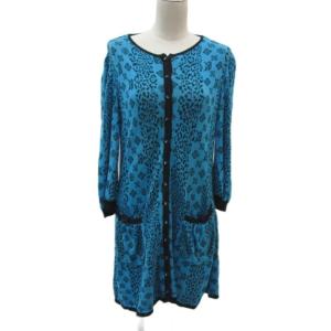 ニットワンピース ひざ丈 七分袖 11 ターコイズブルー 総柄 /SM91 GY61