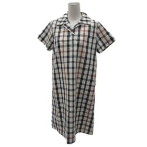 シャツワンピース ひざ丈 38 M ベージュ チェック柄 半袖 /SM94 GY61