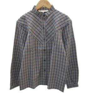 カジュアルシャツ L ブルーグレー チェック柄 バンドカラー 長袖 /SM1 GY61