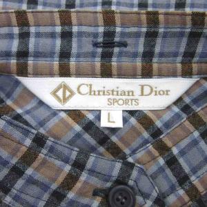 Christian Dior カジュアルシャツ L ブルーグレー チェック柄 バンドカラー 長袖 /SM1 GY61