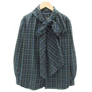 シャツ ブラウス  5F L モスグリーン チェック柄 ボウタイ 長袖 /SM23 GY61
