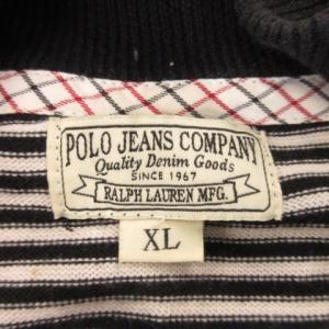 POLO JEANS ニットジャケット XL 白 ホワイト 黒 ブラック ボーダー柄 スタンドカラー 長袖 /MN19 GY61