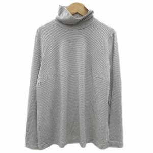 カットソー 長袖 44 XL グレー 白 ボーダー柄 タートルネック /SY17 GY61
