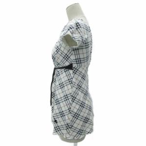 BURBERRY BLUE LABEL カットソー 半袖 38 M 白 チェック柄 ラウンドネック リボン /SY20 GY61