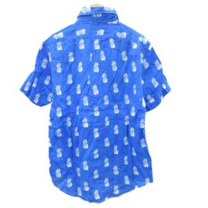 RALPH LAUREN カジュアルシャツ 半袖 麻 リネン S 青 パイナップル柄 総柄 ボタンダウン /SY49 GY61