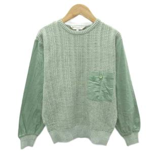 ニット セーター M 緑 グリーン 長袖 透かし編み 異素材 切替 /SM60 GY61