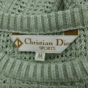 Christian Dior ニット セーター M 緑 グリーン 長袖 透かし編み 異素材 切替 /SM60 GY61