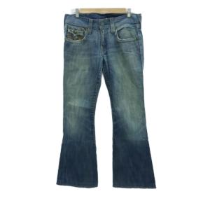 SECTION ROW SEAT デニムパンツ ジーンズ ロング丈 31 M 青 ブルー フレア ウォッシュ加工