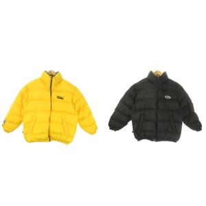ダウンジャケット リバーシブル L 黄 イエロー 黒 ブラック 長袖 スタンドカラー ロゴ刺繍 /AO1