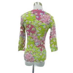 Emilio Pucci カットソー XS 黄緑 ライトグリーン 花柄 ドレープネック 七分袖 /HO15 GY61