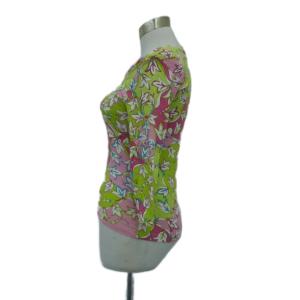 Emilio Pucci カットソー XS 黄緑 ライトグリーン 花柄 ドレープネック 七分袖 /HO15 GY61