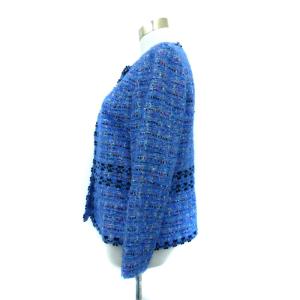 jun ashida ノーカラージャケット ミドル丈 11 L マルチカラー 青 ブルー ツイード /HO18 GY61