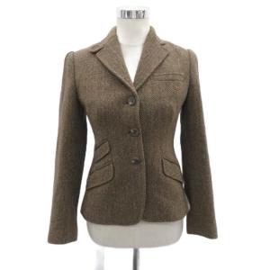 テーラードジャケット ミドル丈 シングルボタン ウール 9 キャメル 茶 ブラウン ヘリンボーン柄 /MA5