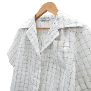 Christian Dior オープンカラーシャツ 半袖 M 白 チェック柄 シースルー /SY50 GY61