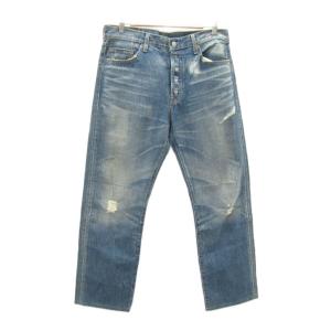 デニムパンツ 34 ブルー ウォッシュ加工 ダメージ加工 ボタンフライ 03501-01