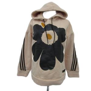 × マリメッコ marimekko パーカー プルオーバー S ピンクベージュ 花柄 裏起毛 ミドル丈