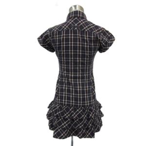 BURBERRY BLUE LABEL シャツワンピース 36 S 紺 ネイビー チェック柄 半袖 ティアード ミニ丈 /YS26 GY61