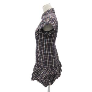 BURBERRY BLUE LABEL シャツワンピース 36 S 紺 ネイビー チェック柄 半袖 ティアード ミニ丈 /YS26 GY61