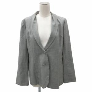 ショールカラージャケット シルク混 大きいサイズ 13 グレー ミドル丈 /YS28 GY61